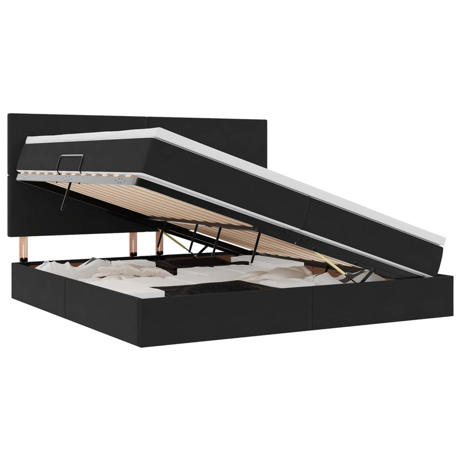 Opbergbed met LED met matras Zwart 200 x 200 cm Fluweel