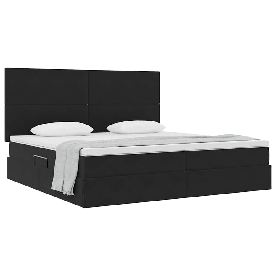 Opbergbed met LED met matras Zwart 200 x 200 cm Fluweel