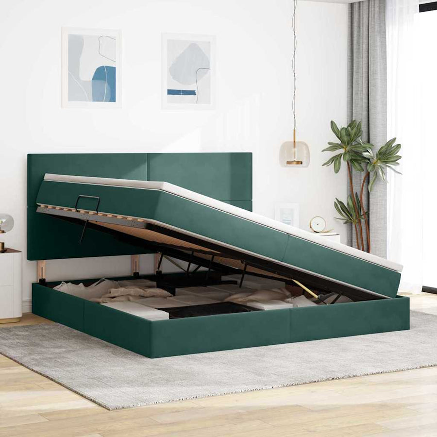 Opslag bed met matras Donkergroen 200 x 200 cm Fluweel