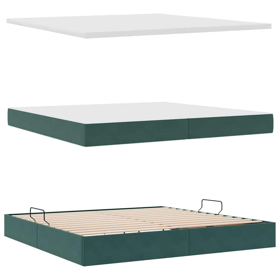 Opslag bed met matras Donkergroen 200 x 200 cm Fluweel