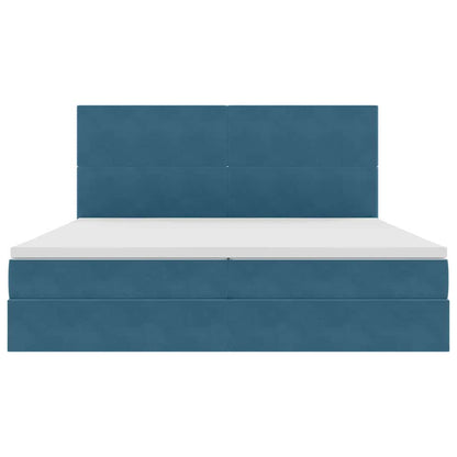 Opbergbed met LED met matras Donkerblauw 200 x 200 cm Fluweel