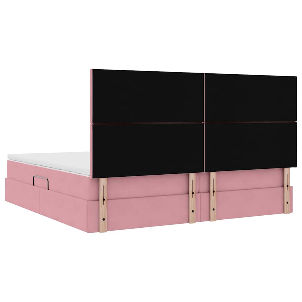 Opbergbed met LED met matras Roze 200 x 200 cm Fluweel