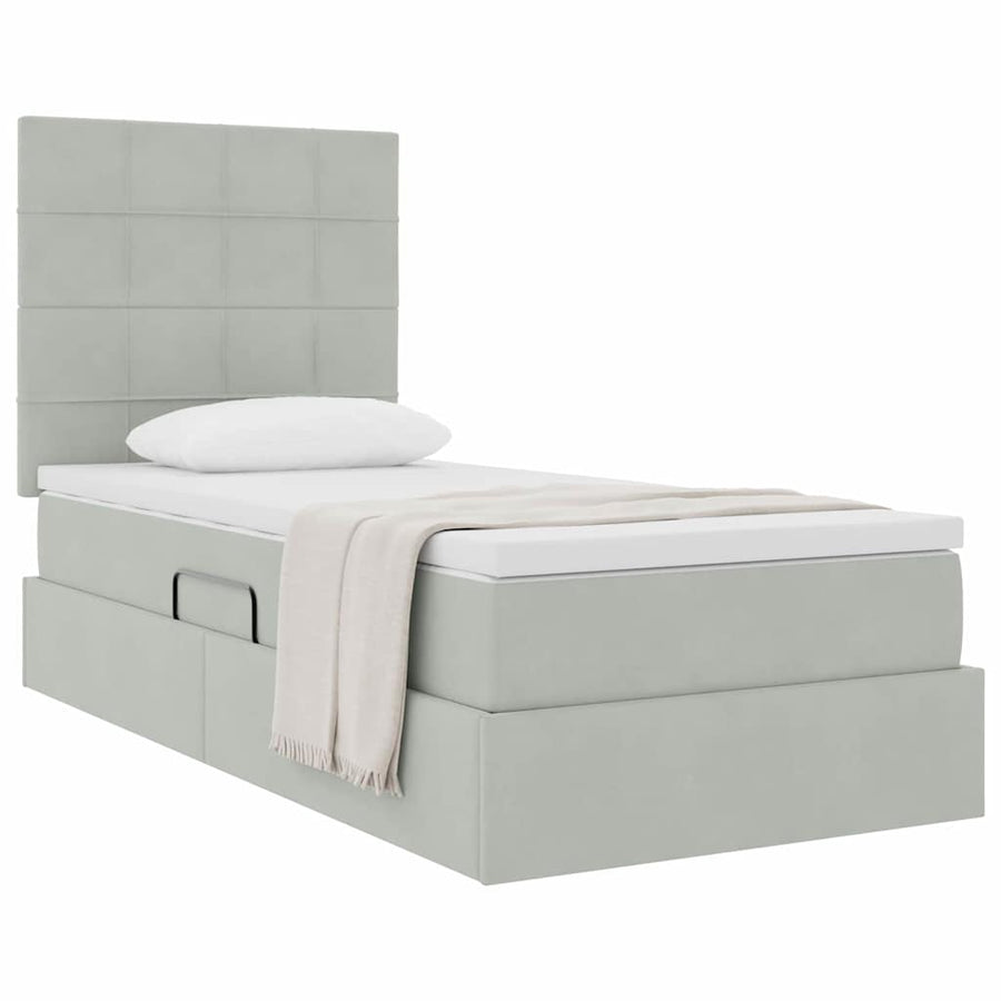 Opslag bed met matras met matras Lichtgrijs 90 x 190 cm Fluweel