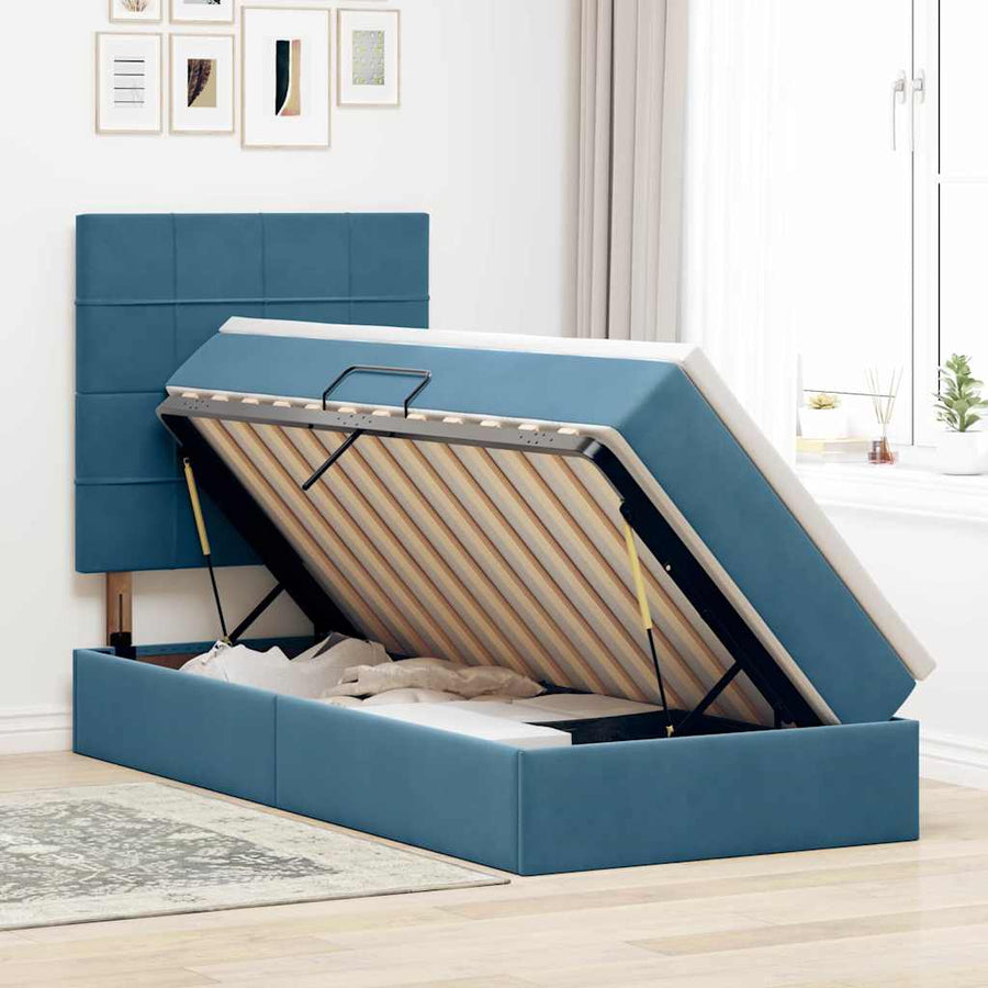 Opslag bed met matras Donkerblauw 90 x 190 cm Fluweel