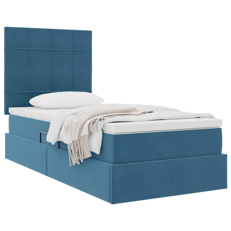 Opslag bed met matras Donkerblauw 90 x 190 cm Fluweel