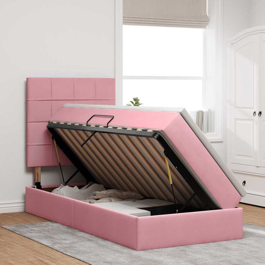 Opslag bed met matras met matras Roze 90 x 190 cm Fluweel