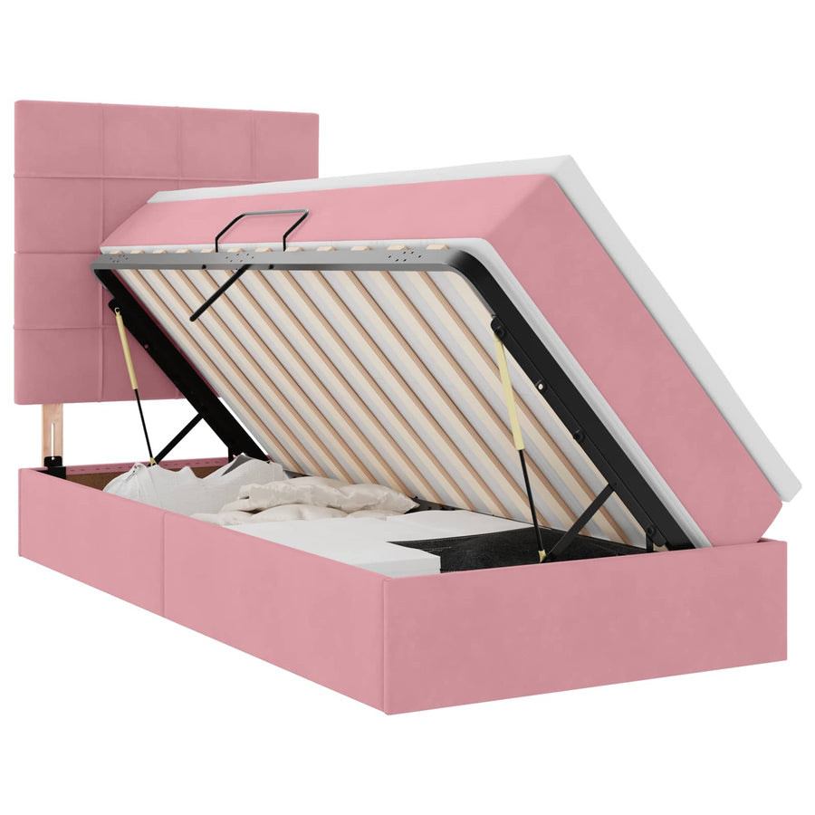 Opslag bed met matras met matras Roze 90 x 190 cm Fluweel