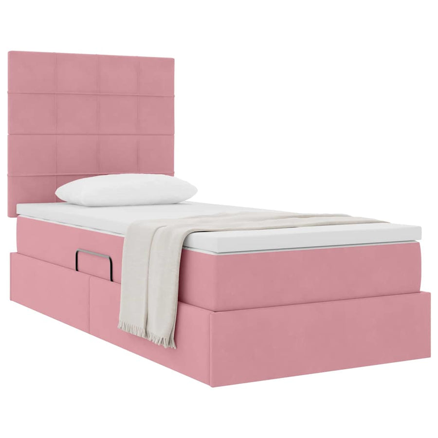 Opslag bed met matras met matras Roze 90 x 190 cm Fluweel