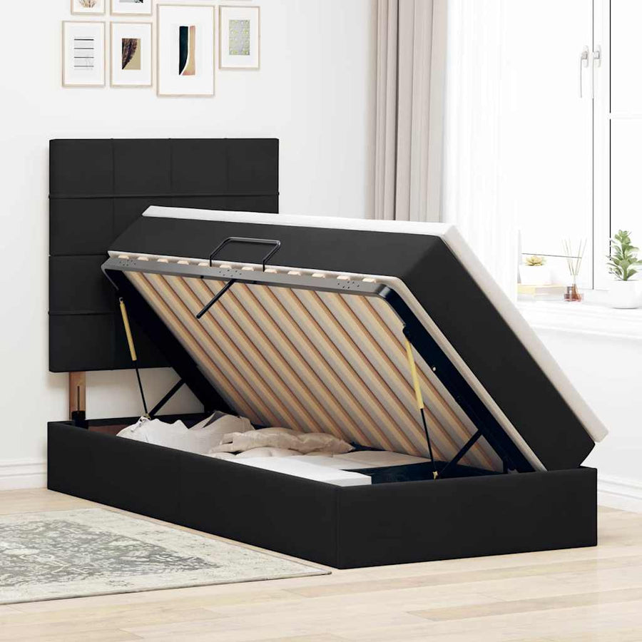 Opslag bed met matras met matras Zwart 90 x 200 cm Fluweel