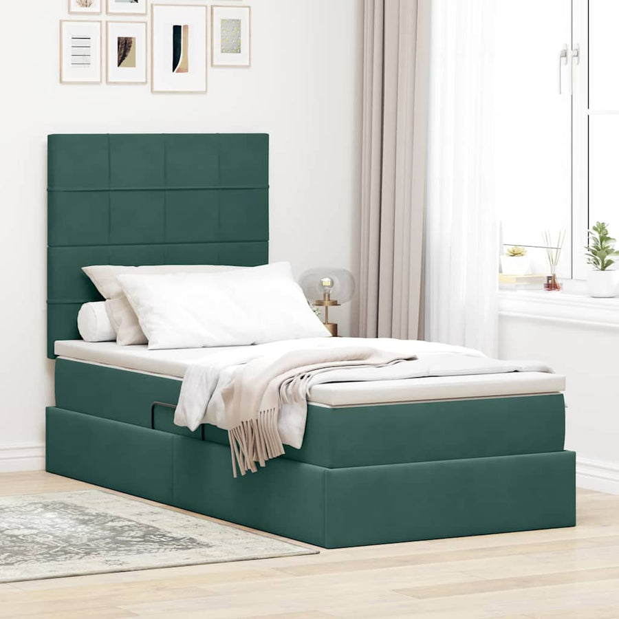 Opslag bed met matras Donkergroen 90 x 200 cm Fluweel