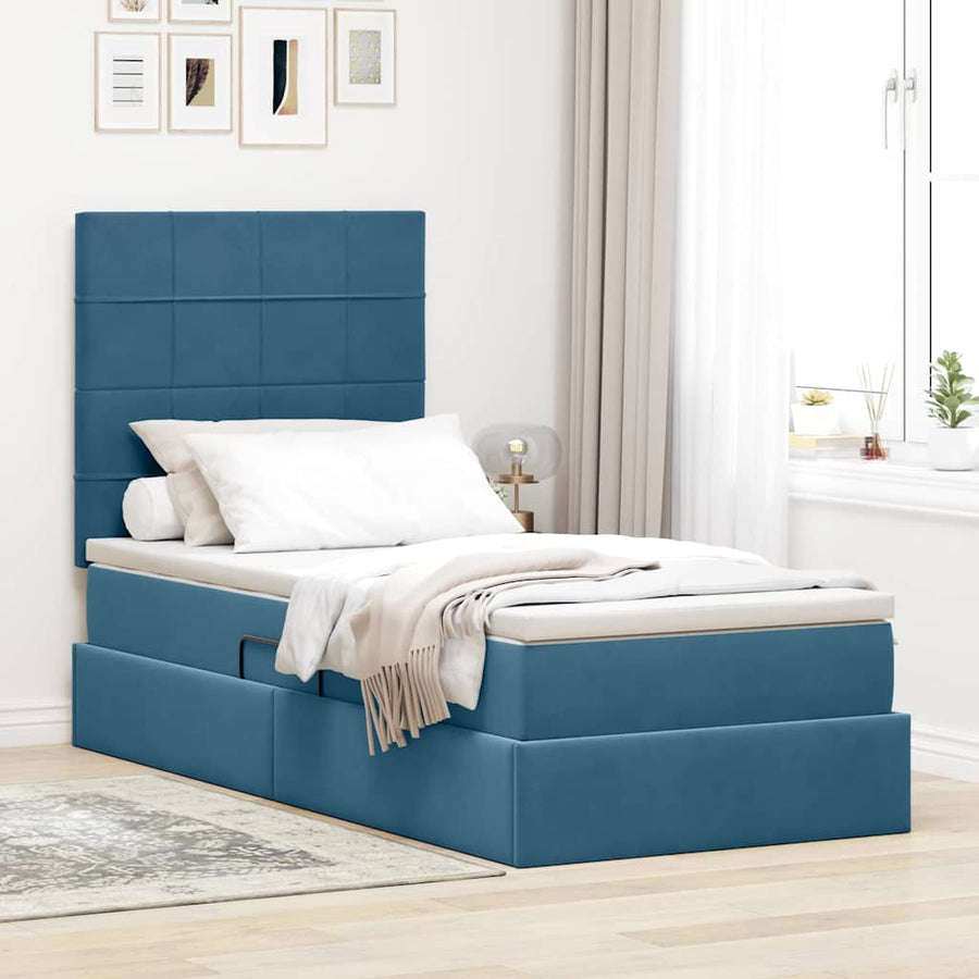 Opslag bed met matras Donkerblauw 90 x 200 cm Fluweel