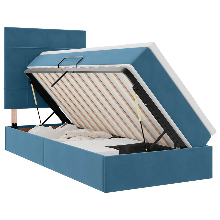 Opslag bed met matras Donkerblauw 90 x 200 cm Fluweel