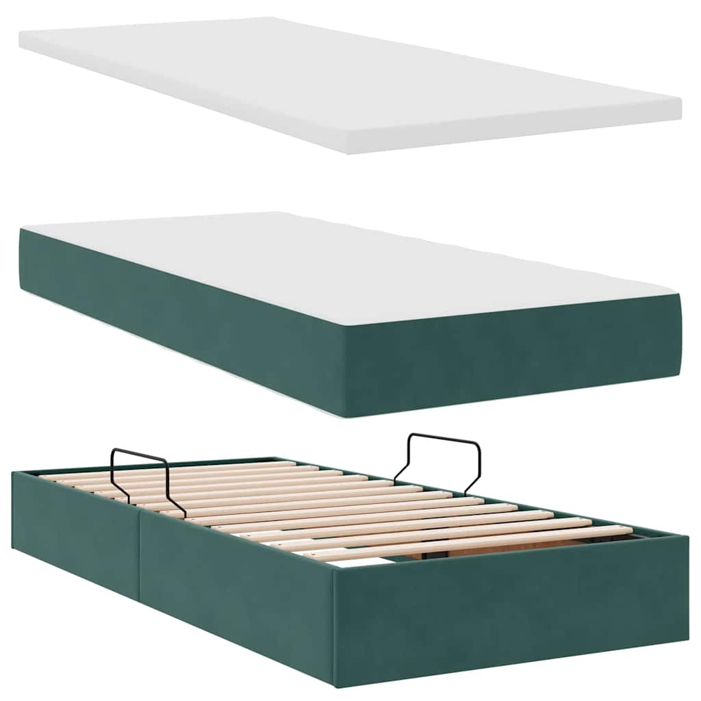 Opslag bed met matras Donkergroen 100 x 200 cm Fluweel