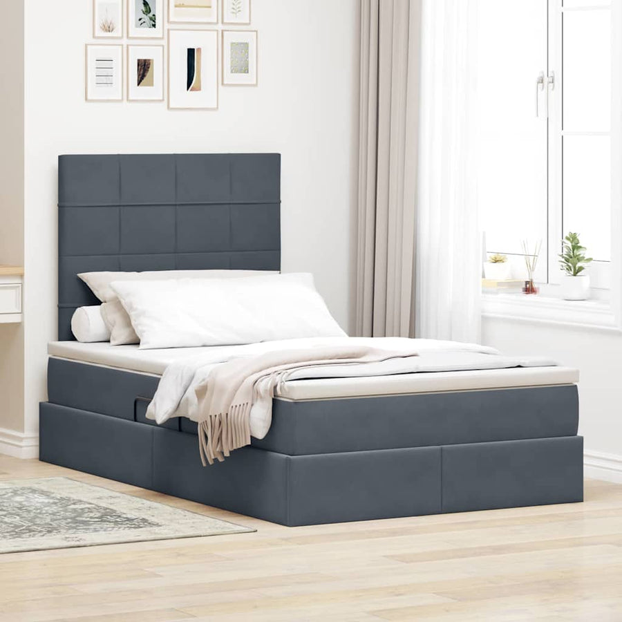 Opbergbed met LED met matras Donkergrijs 120 x 200 cm Fluweel