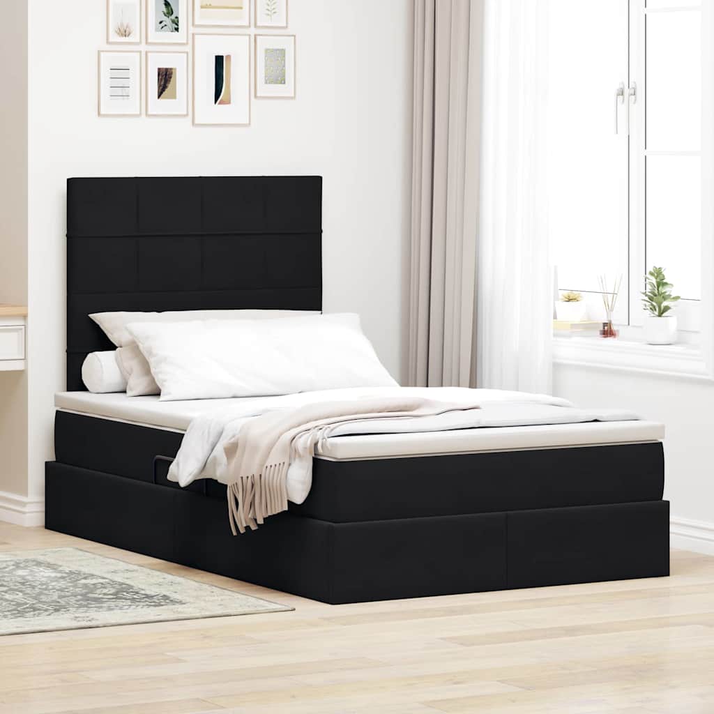 Opbergbed met LED met matras Zwart 120 x 200 cm Fluweel