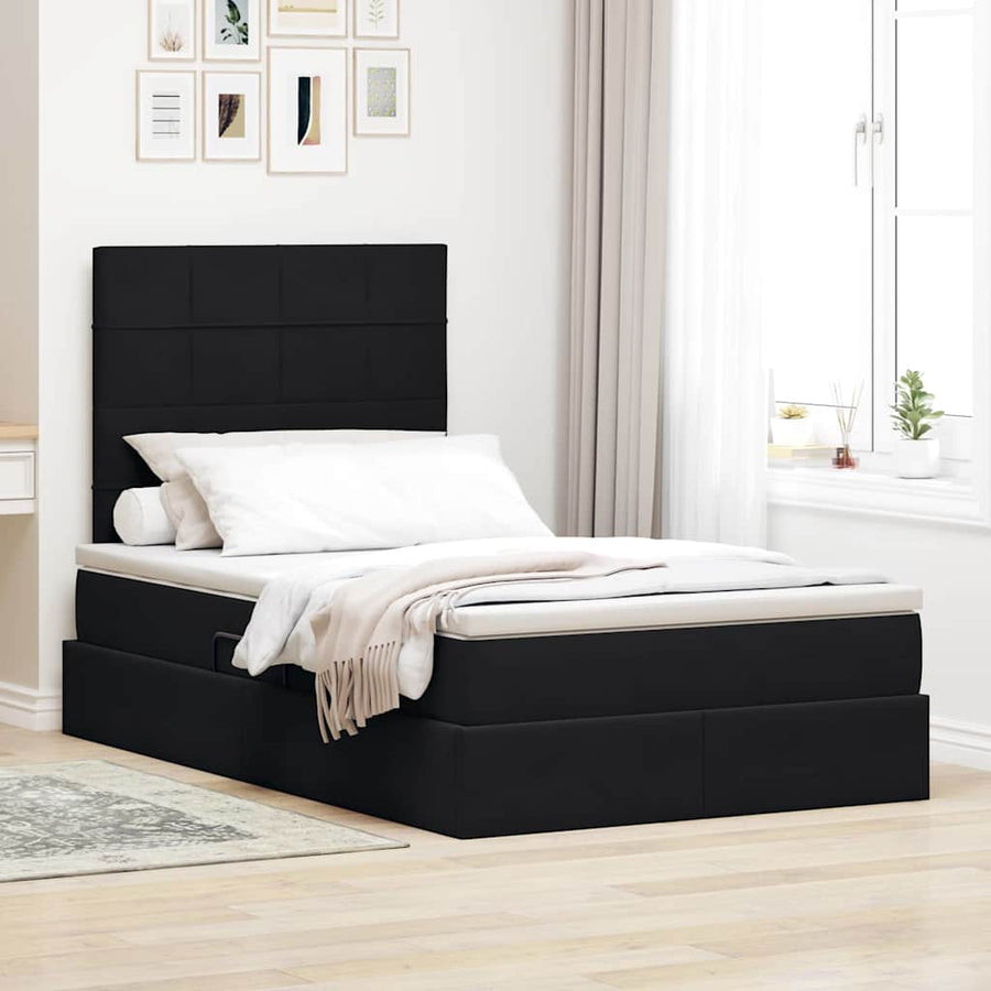 Opbergbed met LED met matras Zwart 120 x 200 cm Fluweel