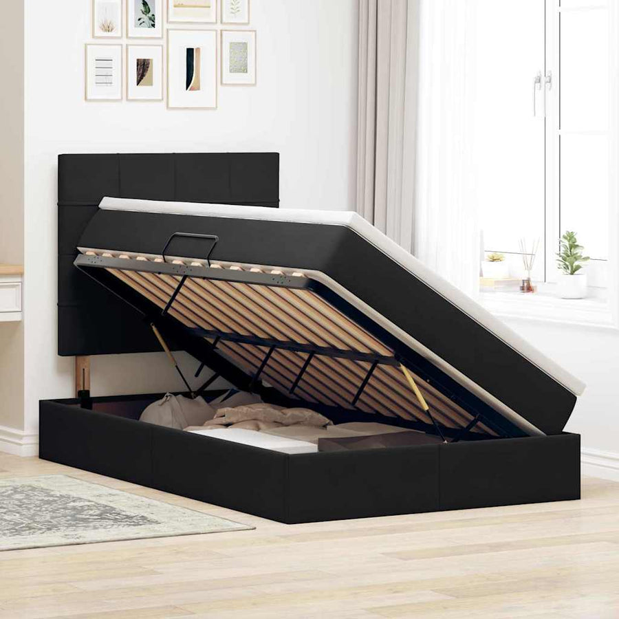 Opbergbed met LED met matras Zwart 120 x 200 cm Fluweel