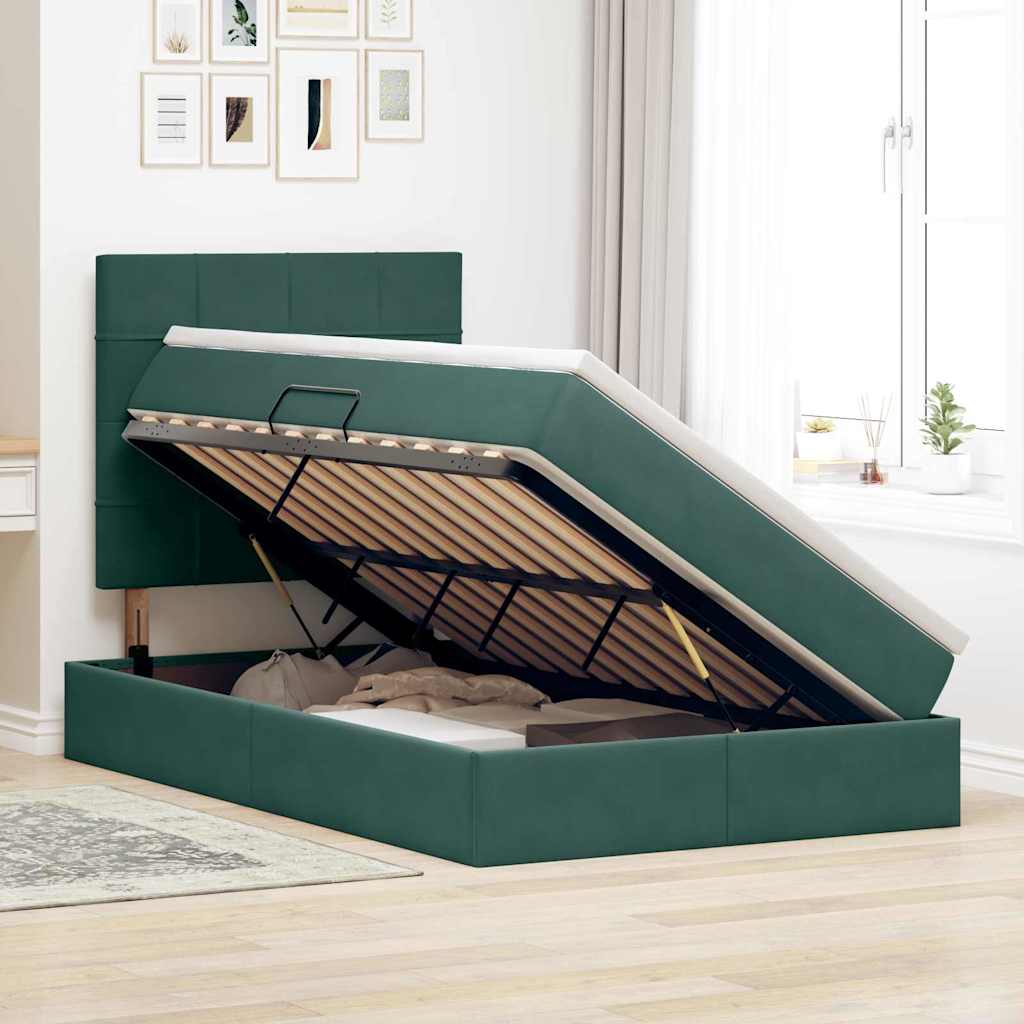 Opbergbed met LED met matras Donkergroen 120 x 200 cm Fluweel
