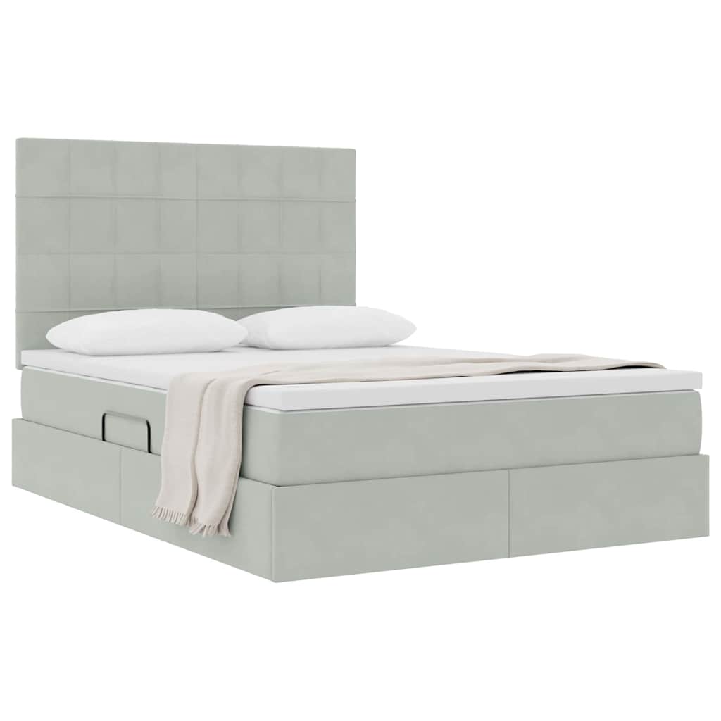 Opbergbed met LED met matras Lichtgrijs 140 x 190 cm Fluweel