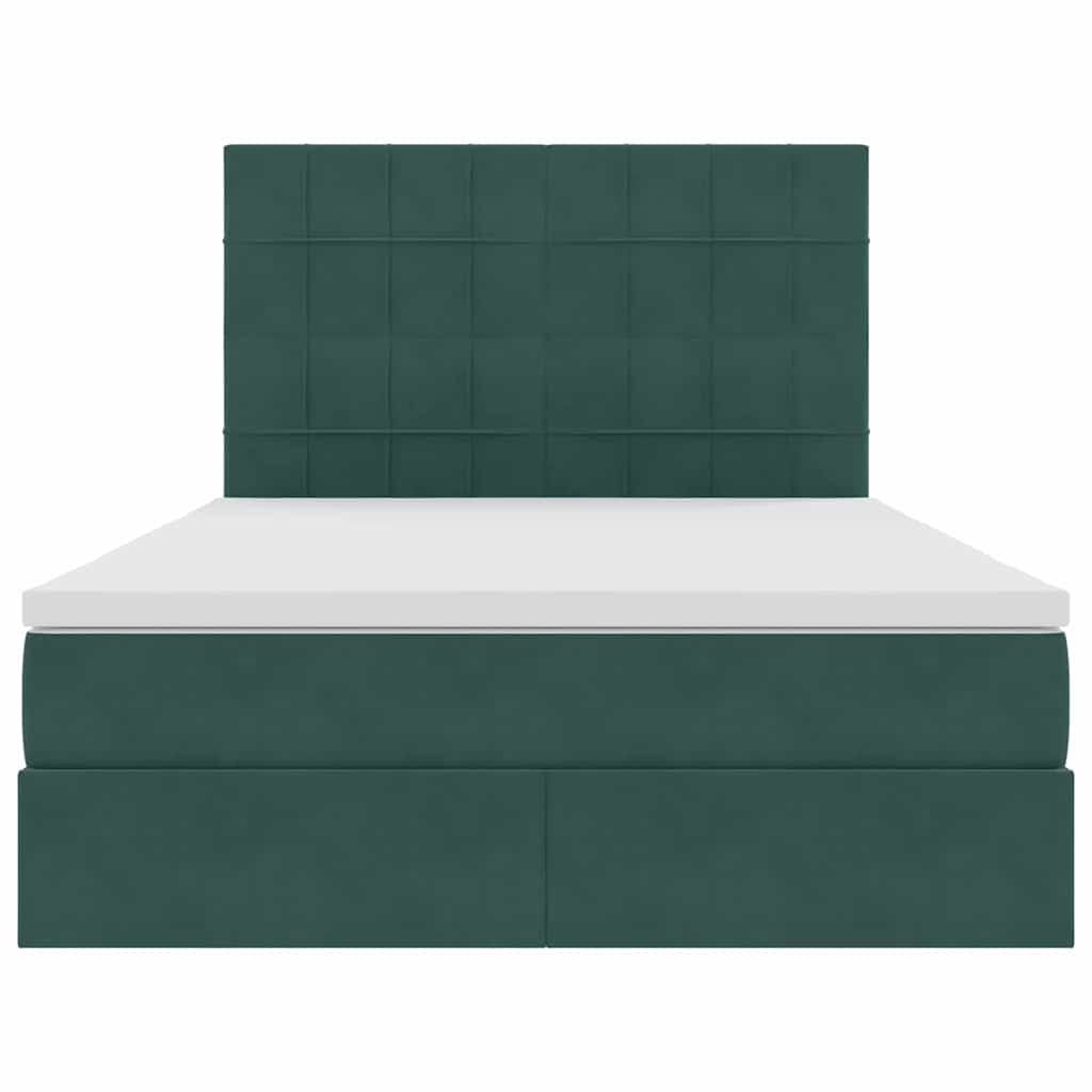 Opbergbed met LED met matras Donkergroen 140 x 190 cm Fluweel