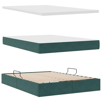 Opbergbed met LED met matras Donkergroen 140 x 190 cm Fluweel