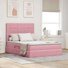 Opbergbed met LED met matras Roze 140 x 190 cm Fluweel