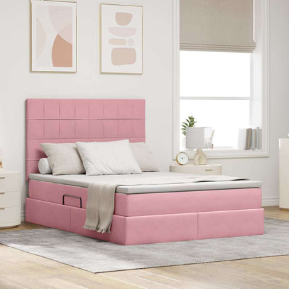 Opbergbed met LED met matras Roze 140 x 190 cm Fluweel