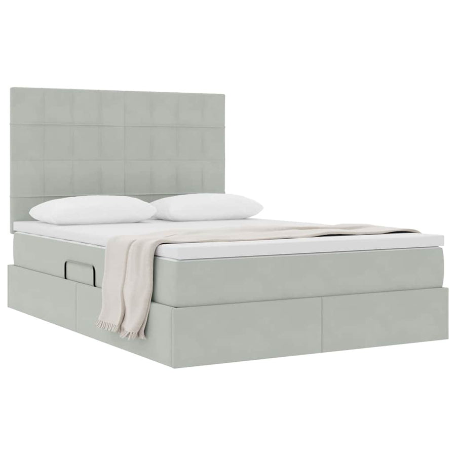 Opbergbed met LED met matras Lichtgrijs 140 x 200 cm Fluweel