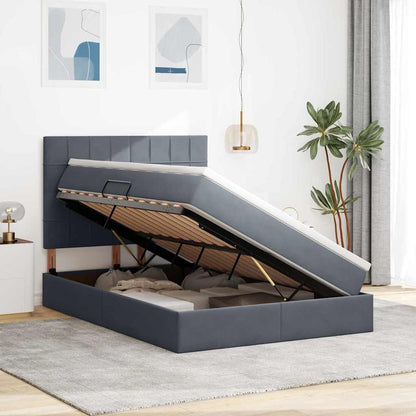 Opbergbed met LED met matras Donkergrijs 140 x 200 cm Fluweel