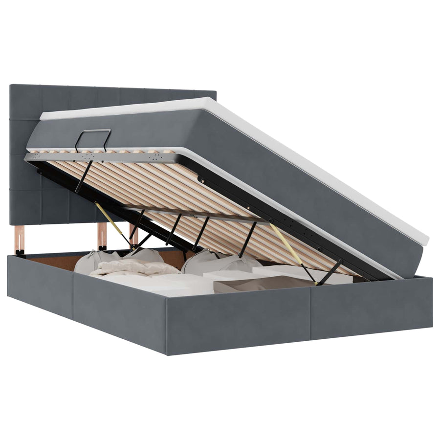 Opbergbed met LED met matras Donkergrijs 140 x 200 cm Fluweel