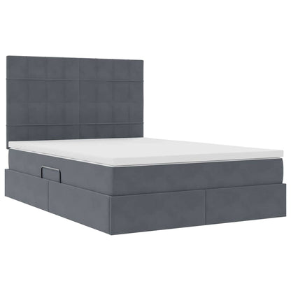 Opbergbed met LED met matras Donkergrijs 140 x 200 cm Fluweel