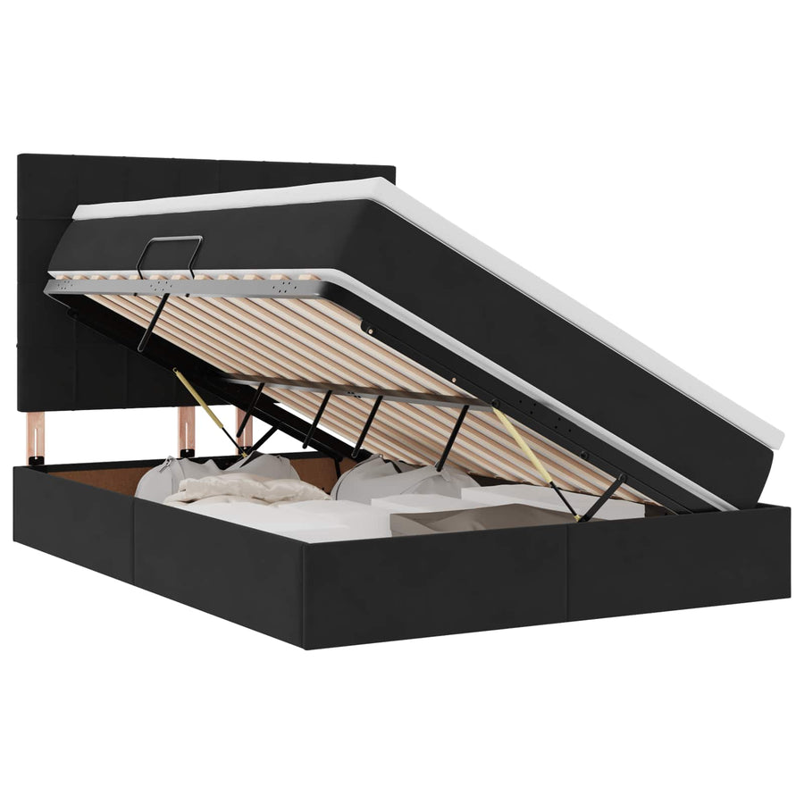 Opbergbed met LED met matras Zwart 140 x 200 cm Fluweel