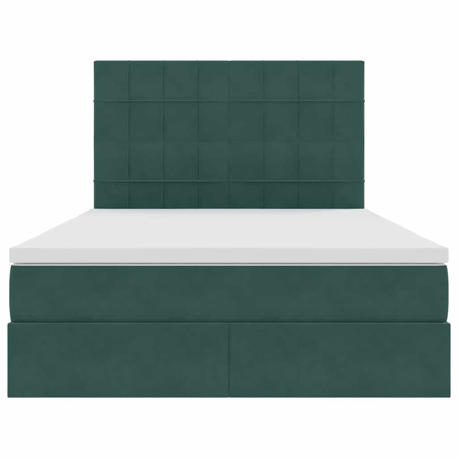 Opbergbed met LED met matras Donkergroen 140 x 200 cm Fluweel