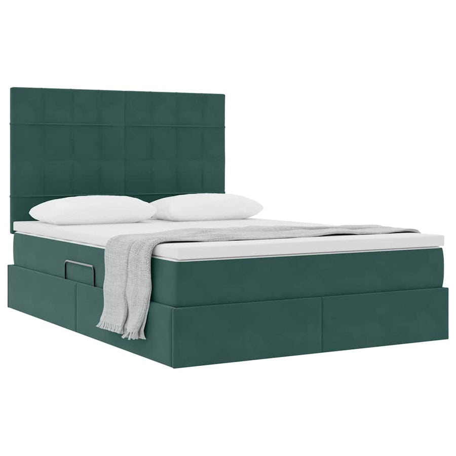 Opbergbed met LED met matras Donkergroen 140 x 200 cm Fluweel
