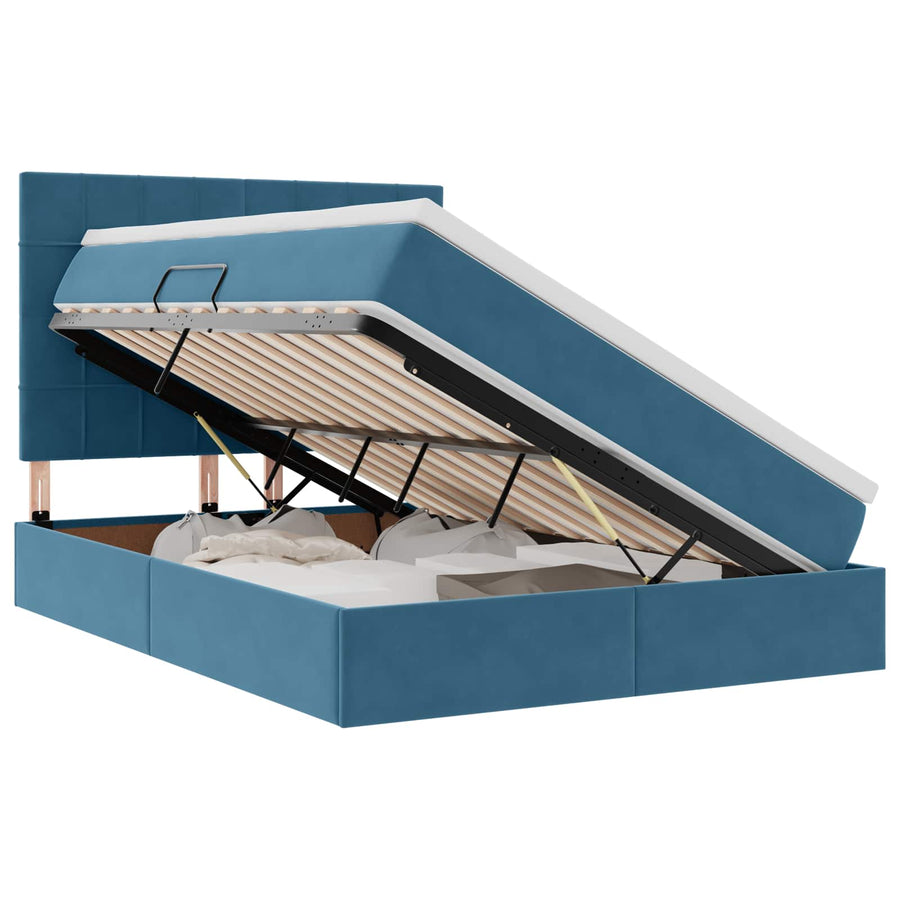 Opbergbed met LED met matras Donkerblauw 140 x 200 cm Fluweel