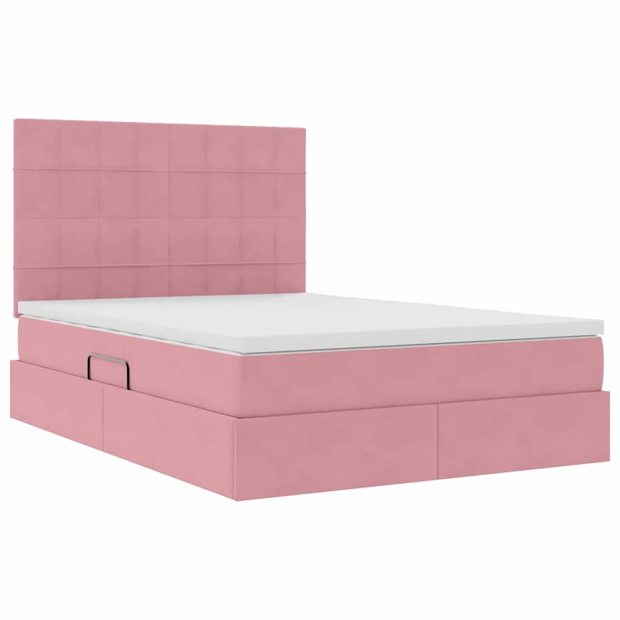 Opbergbed met LED met matras Roze 140 x 200 cm Fluweel