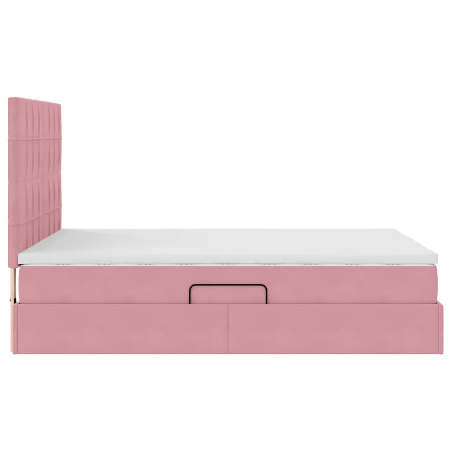 Opbergbed met LED met matras Roze 140 x 200 cm Fluweel