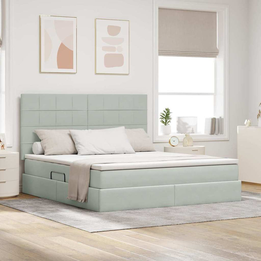 Opbergbed met LED met matras Lichtgrijs 160 x 200 cm Fluweel
