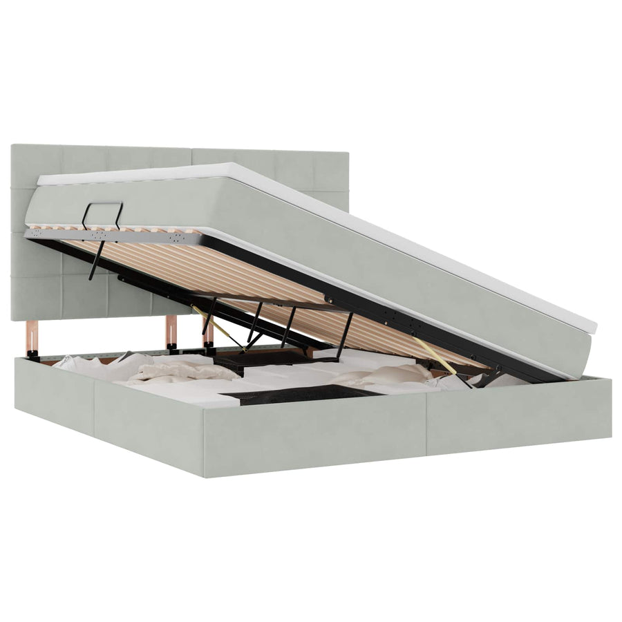 Opbergbed met LED met matras Lichtgrijs 160 x 200 cm Fluweel