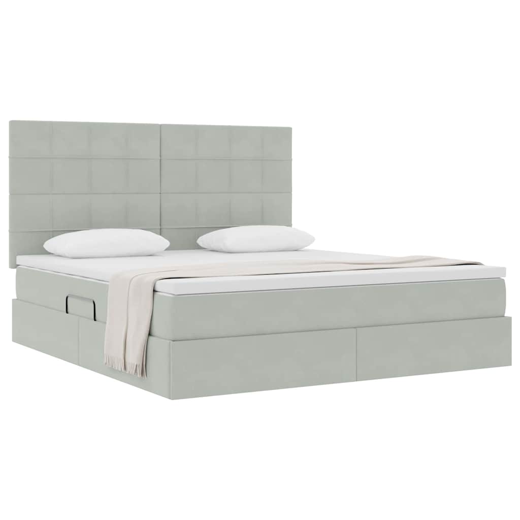 Opbergbed met LED met matras Lichtgrijs 160 x 200 cm Fluweel