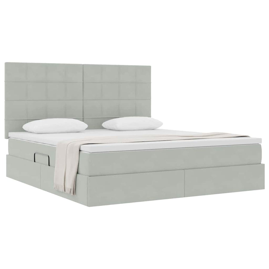 Opbergbed met LED met matras Lichtgrijs 160 x 200 cm Fluweel