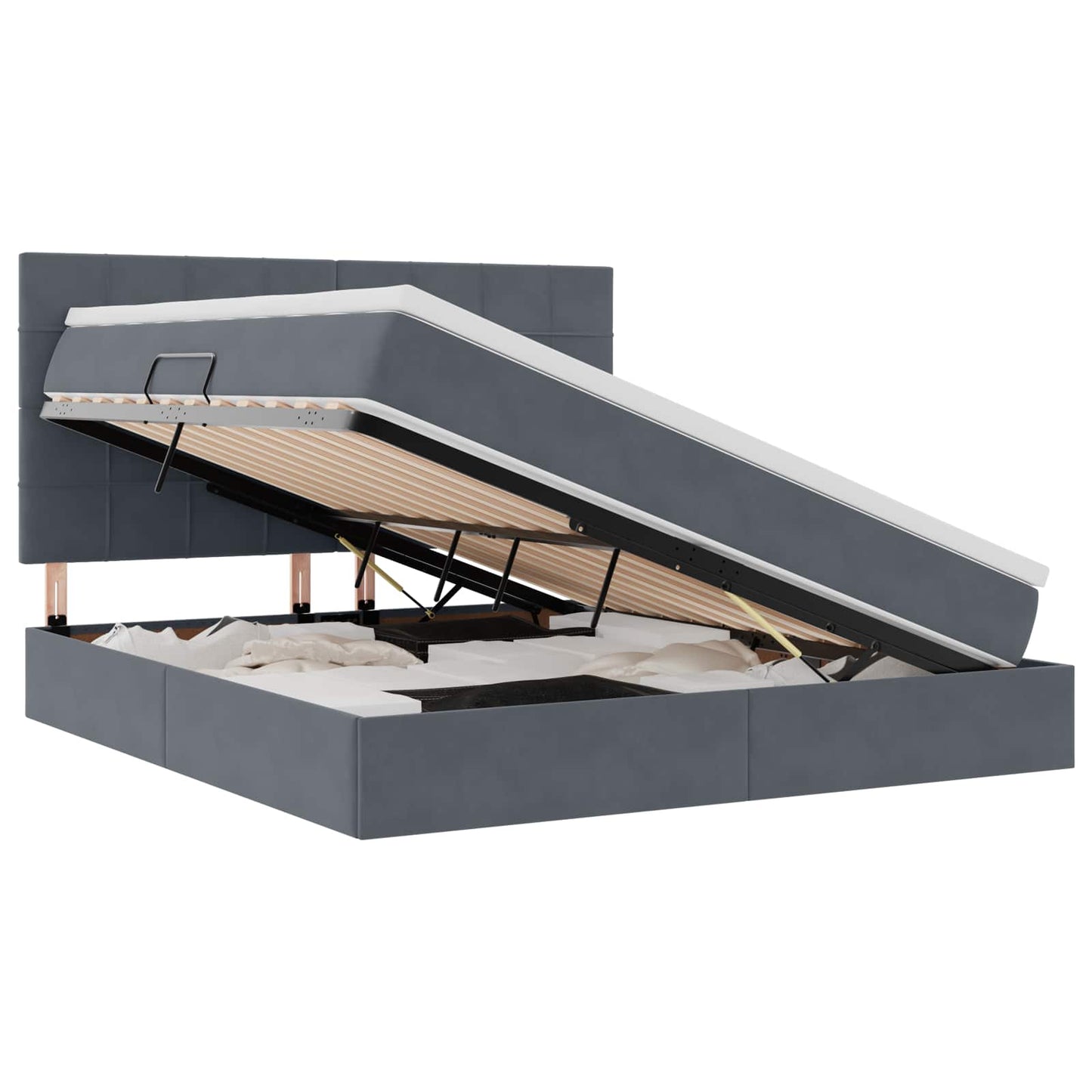 Opbergbed met LED met matras Donkergrijs 160 x 200 cm Fluweel