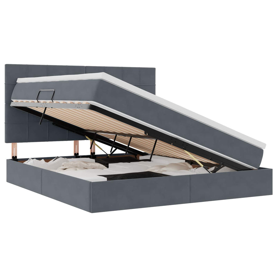 Opbergbed met LED met matras Donkergrijs 160 x 200 cm Fluweel