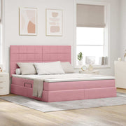 Opbergbed 160x200 cm roze fluweel met matras