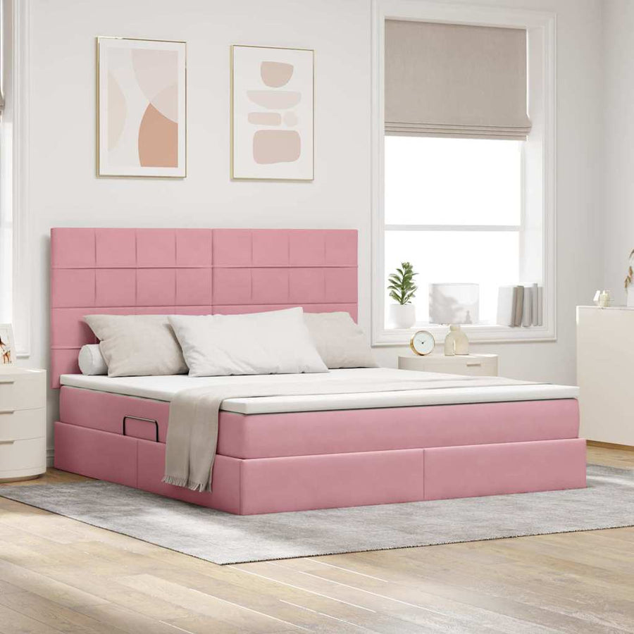 Opbergbed met LED met matras Roze 160 x 200 cm Fluweel