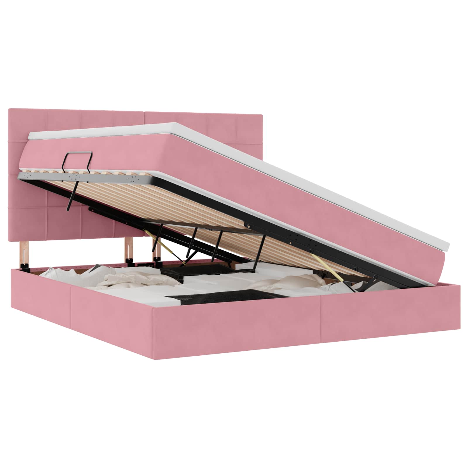 Opbergbed met LED met matras Roze 160 x 200 cm Fluweel