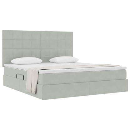 Opbergbed met LED met matras Lichtgrijs 180 x 200 cm Fluweel