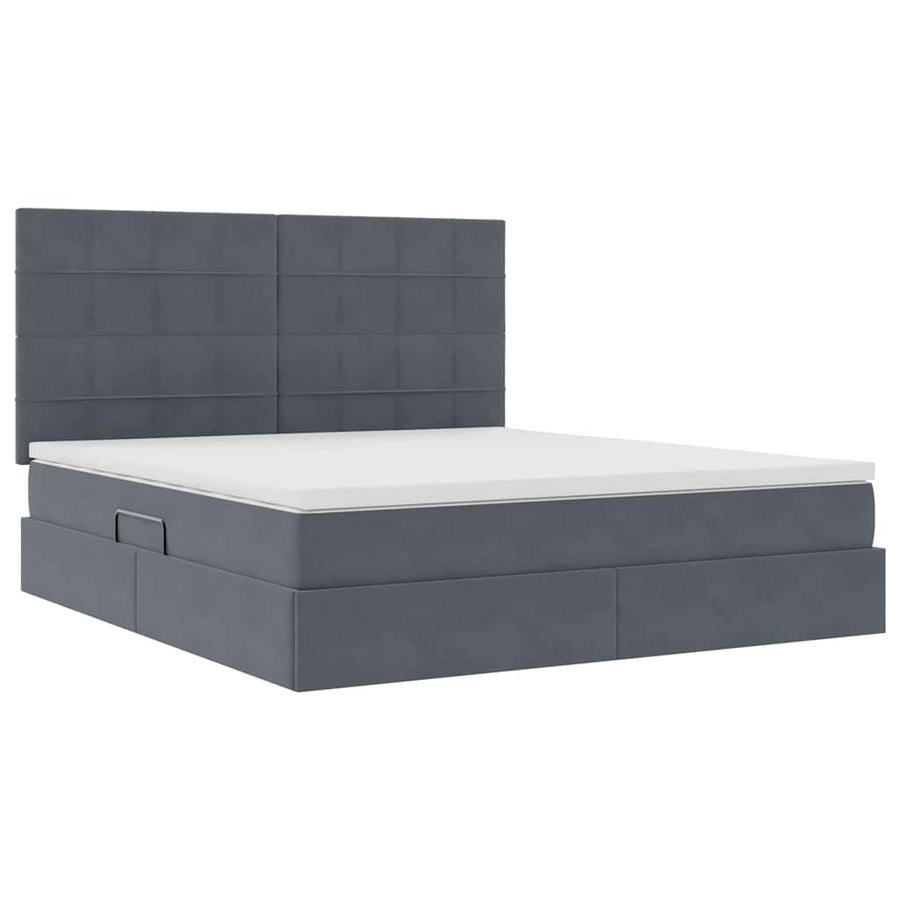 Opbergbed met LED met matras Donkergrijs 180 x 200 cm Fluweel