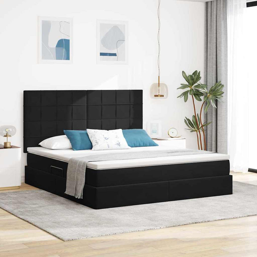 Opbergbed met LED met matras Zwart 180 x 200 cm Fluweel
