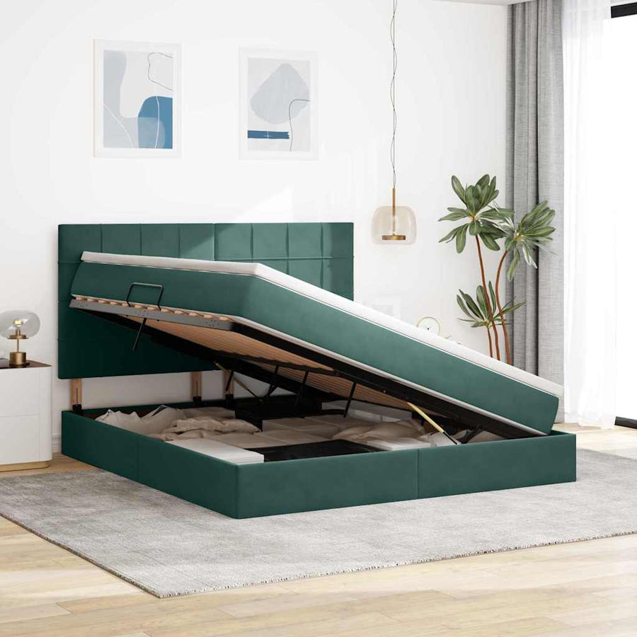 Opbergbed met LED met matras Donkergroen 180 x 200 cm Fluweel